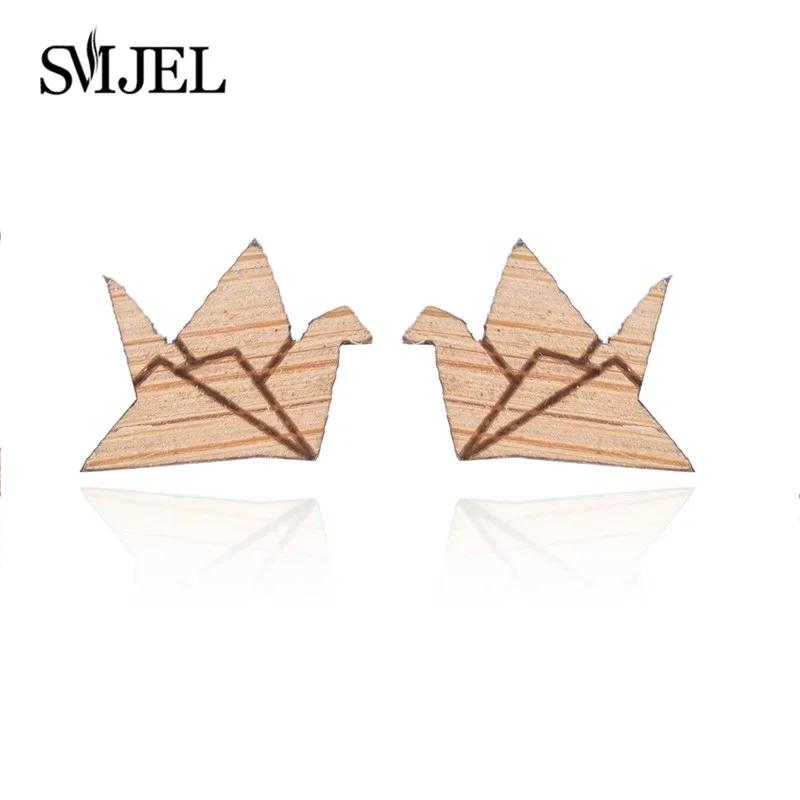 SMJEL Geometric Wooden Earrings Tiny Paper Crane Bird Stud Ear Jewelrys Women Accessories pendientes mujer moda 2018 | Украшения и