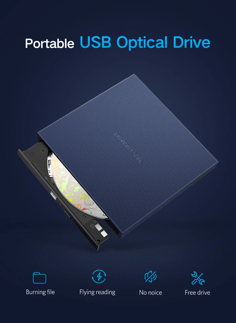 Ugreen USB Оптический привод Внешний USB 2,0 CD/dvd-rom комбинированный DVD RW rom горелка для Dell lenovo ноутбук Windows/Mac OS USB DVD привод