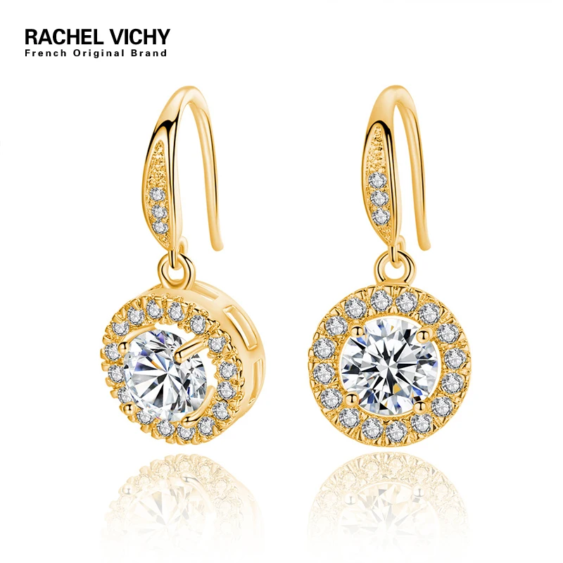 RACHEL VICHY Crown Austrian Crystal Wedding Stud Earrings Gold Color Fashion Brand Vintage CZ Jewelry For Women E230 | Украшения и