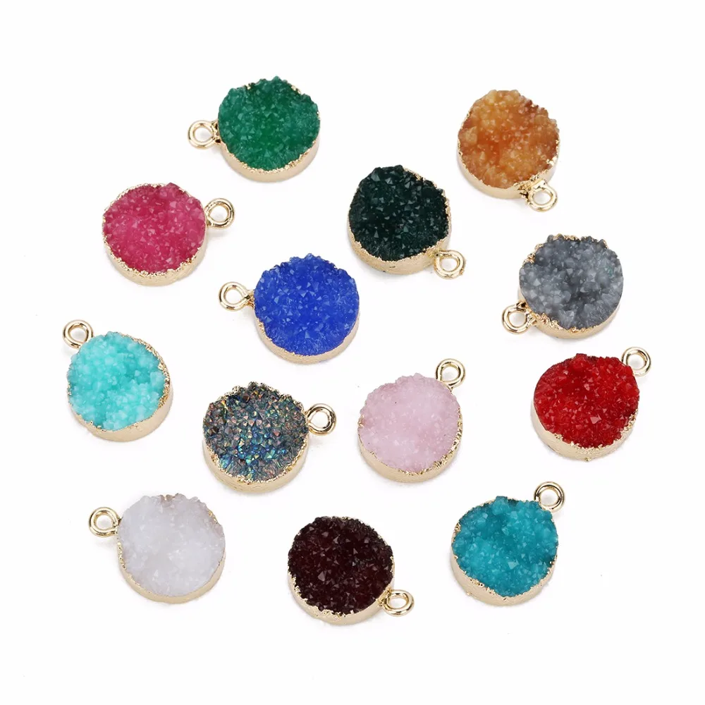 

LOULEUR 12 Colors 13.5mm Faux Druzy Resin Charms Pendant Colorful Round Charm For Girls Women DIY Jewelry Making 5pieces/lot