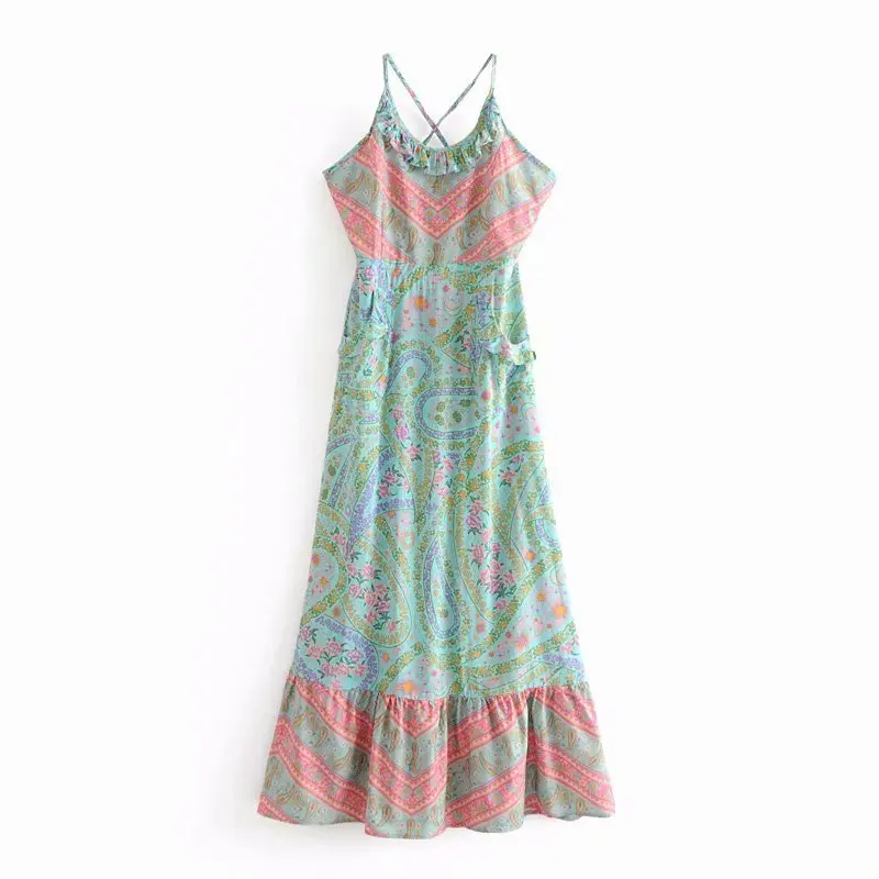 Женское пляжное платье с открытой спиной Boho свободное повседневное оборками