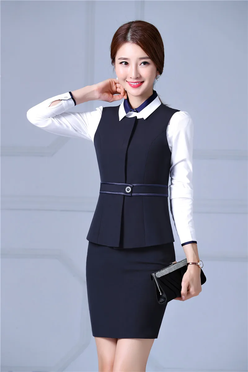 Плюс размер 4XL Осень Зима блейзеры костюмы с жилетом и юбкой Профессиональная