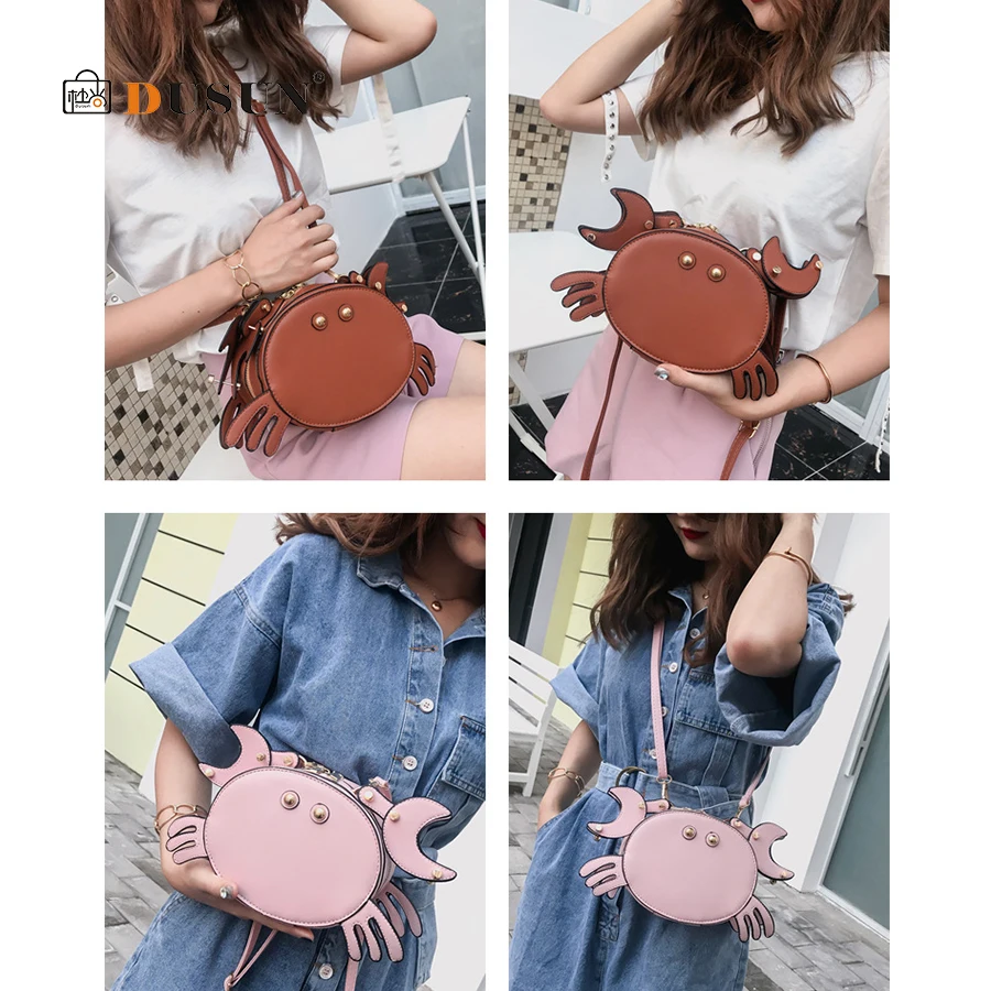Cartoon Cute Crab Women's Shoulder Crossbody Bag Creative 3D Bags Women Handbags High Quality PU Leather Female Shopping | Багаж и