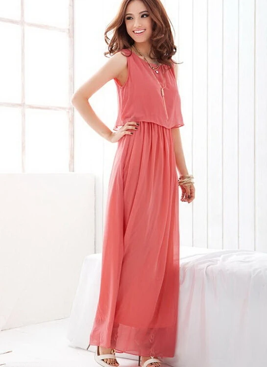 Новый 2015 женщины чешские черный шифон летнее платье без рукавов длиной до пола