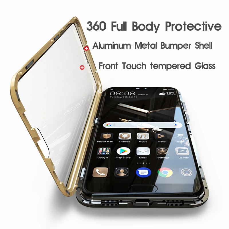 360 Полный корпус защитный чехол для huawei P20 Pro P20Pro P 20 Магнитный бампер передний Закаленное стекло пленка крышка huawei P20 Pro Чехол