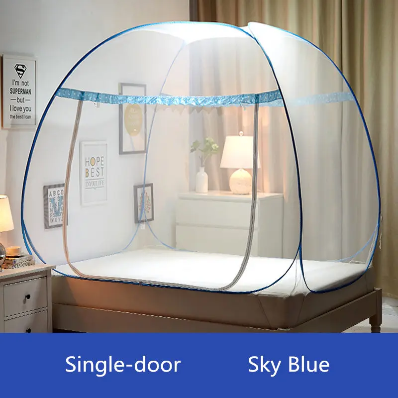 Sky Blue Single-door Москитная сетка для двойной кровати 3 размера, складная монгольская сумка, москитная сетка, кружевная сетка от насекомых - Цвет: Sky Blue Single-door