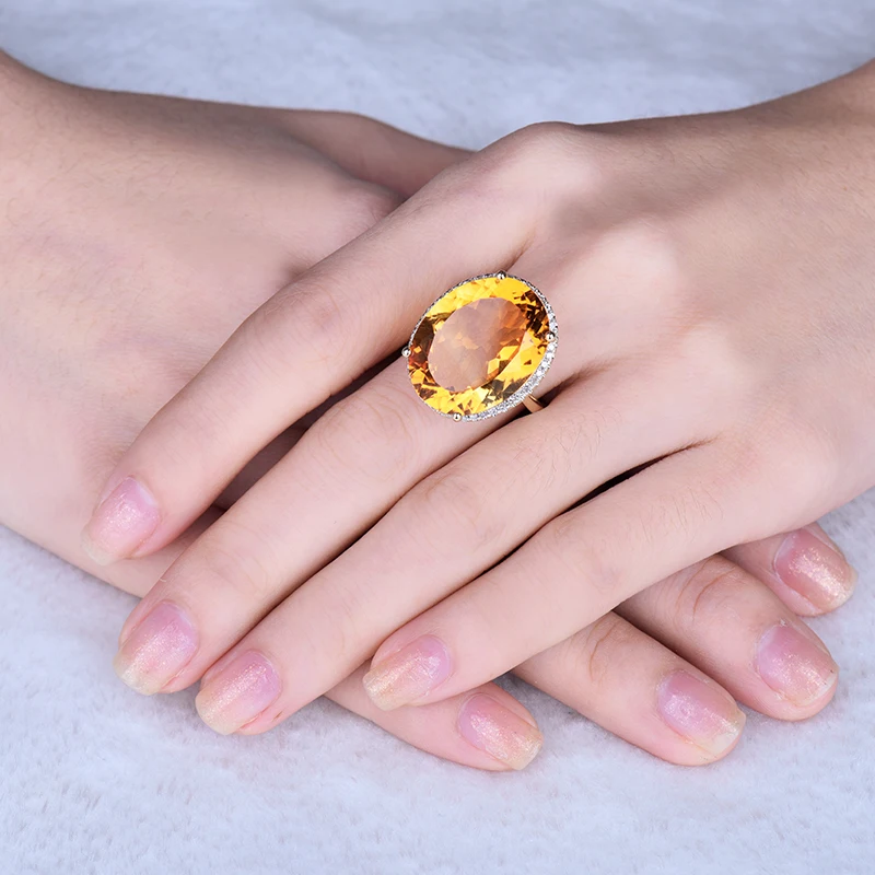 Винтажное овальное 16x21 мм твердое 14kt желтое золото 19,84 ct желтое Цитрин обручальное кольцо