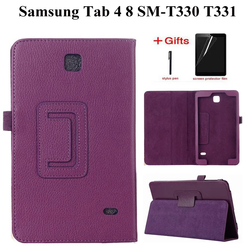 Чехол-подставка из искусственной кожи для samsung galaxy tab 4 8,0, SM-T331 чехол для samsung Tab 4, 8,0 дюймов, T330, T331, T335, Чехол+ пленка+ ручка