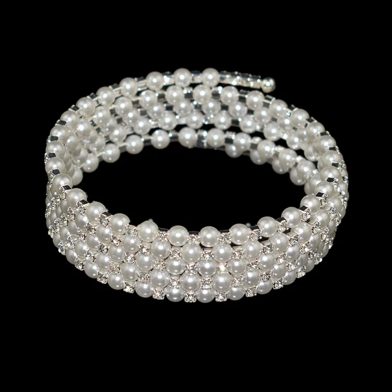 Модный женский браслет стразы с кристаллами 5 рядов эластичный имитацией жемчуга