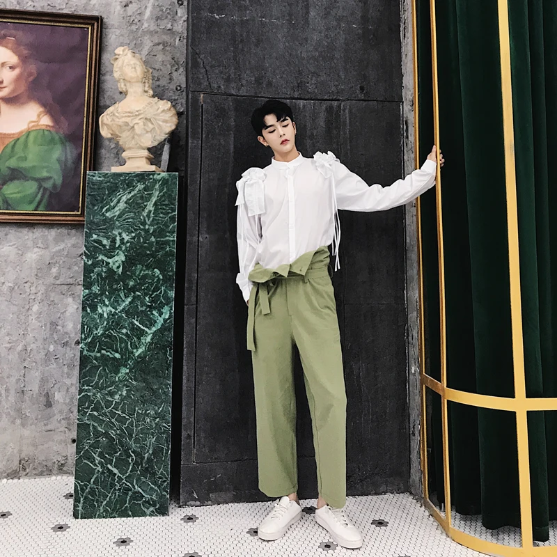 Новые мужские винтажные Модные свободные повседневные брюки с высокой талией