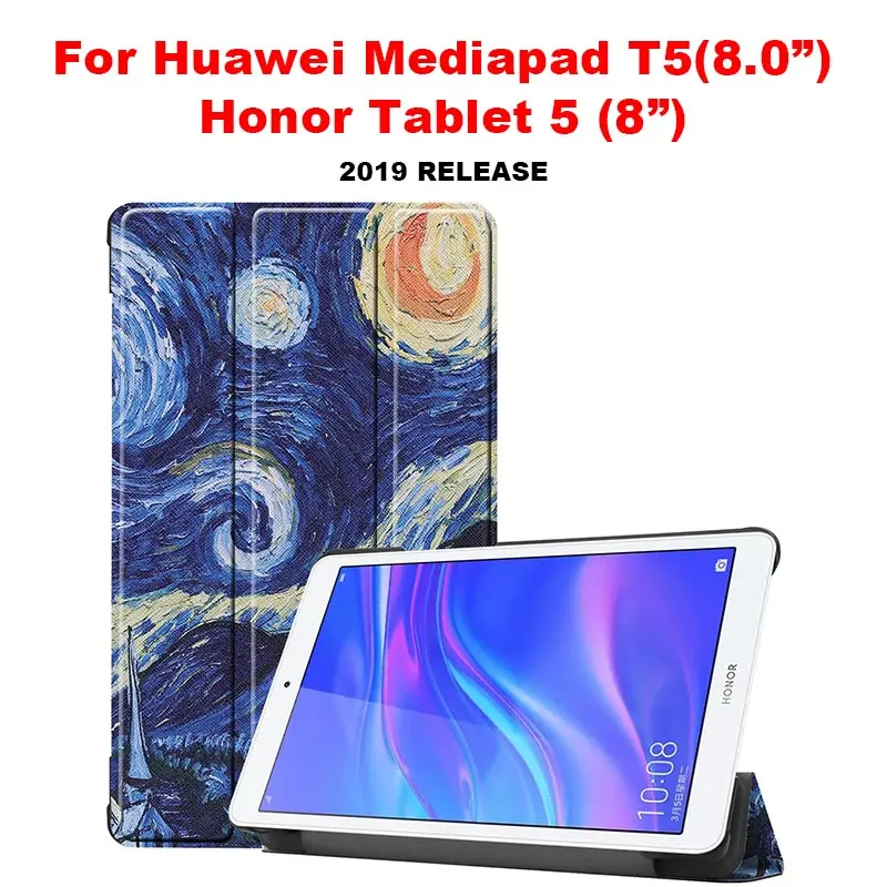 Чехол для huawei Mediapad T5 10,1 8 дюймов, ультра тонкий умный Магнитный кожаный флип-чехол, чехол для huawei T5 1" 8", чехол для планшета - Цвет: T5-8 inch Starrysky