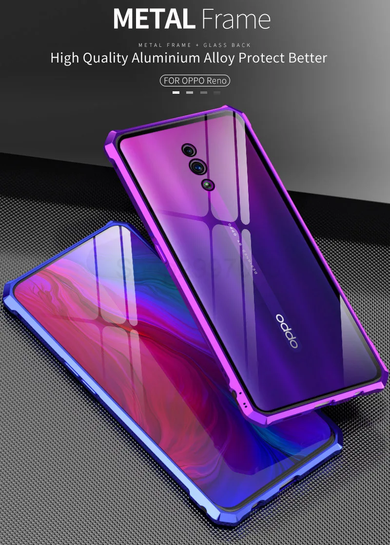 Роскошный Алюминиевый металлический бампер, защитный чехол для OPPO Reno 10x Zoom, чехол, противоударный, прозрачный, стеклянный, задняя крышка, OPPO Reno 10X Zoom coque