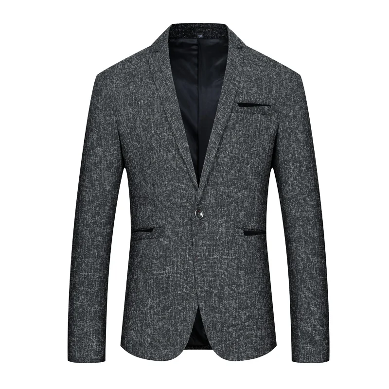

Мужской серый пиджак с длинным рукавом и одной пуговицей, блейзер для деловых повседневных курток, приталенный синий пиджак