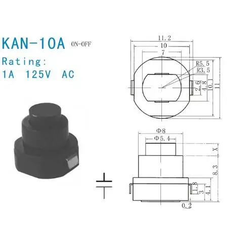 Бесплатная доставка 50 шт. KAN 10A DC 30 в 1A круглый 2Pin черный нажимная Мини кнопка