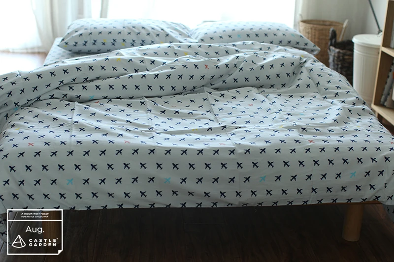 100% хлопок комфортный комплект постельного белья с принтом в виде самолета летняя