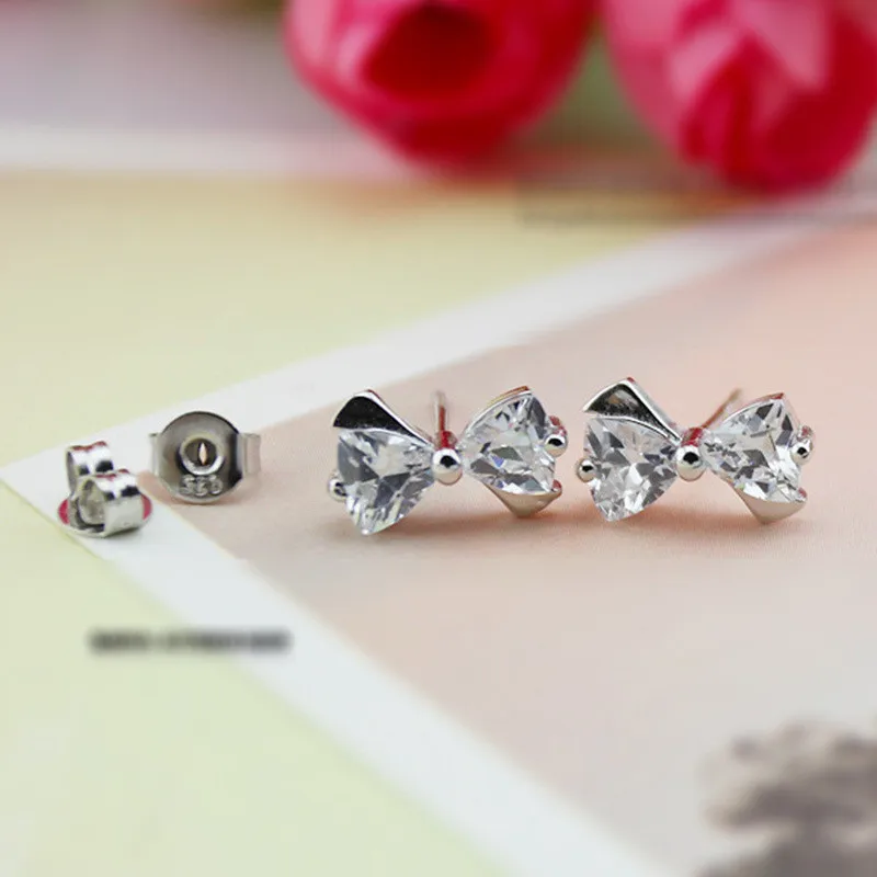 S925 Sterling silve butterfly Set drill eardrop stud earrings Shambhala double Rhinestone pearl Platinum plating WED733 | Украшения и