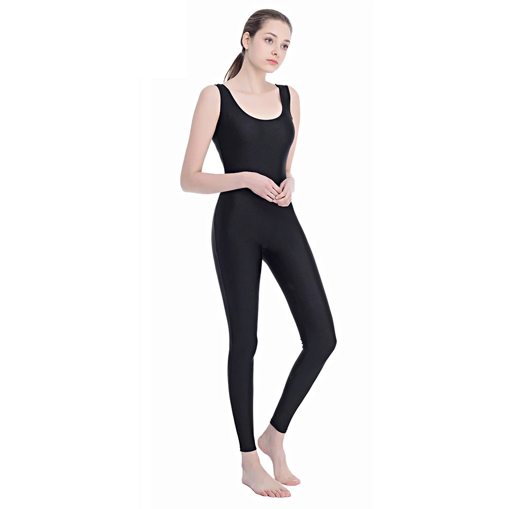 Женский черный Unitards балетное трико из спандекса без рукавов Unitard гимнастический цельный танцевальный костюм для взрослый комбинезон