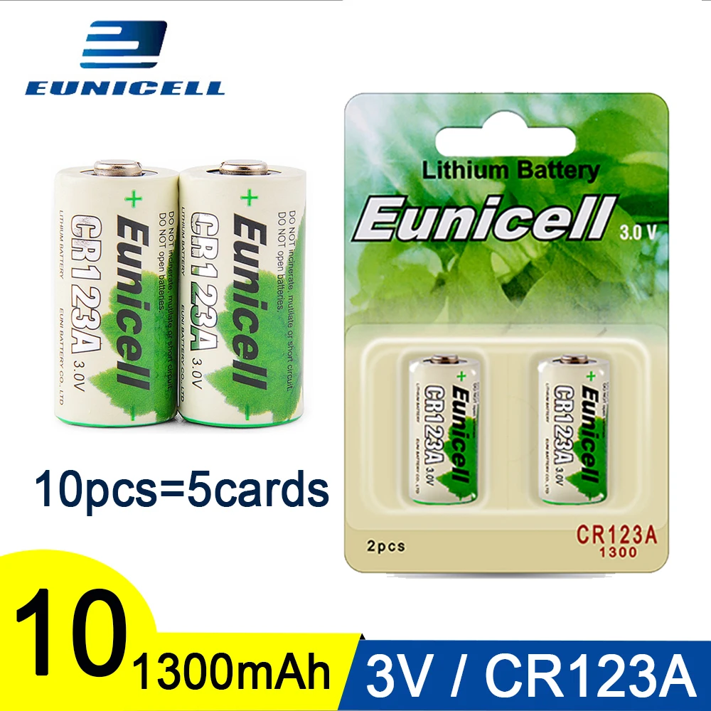 Светодиодный аккумулятор Eunicell 10 шт. 1300 мАч 2/3 А CR123A CR123 CR 123 CR17335 VL123A CR17345 16340 для