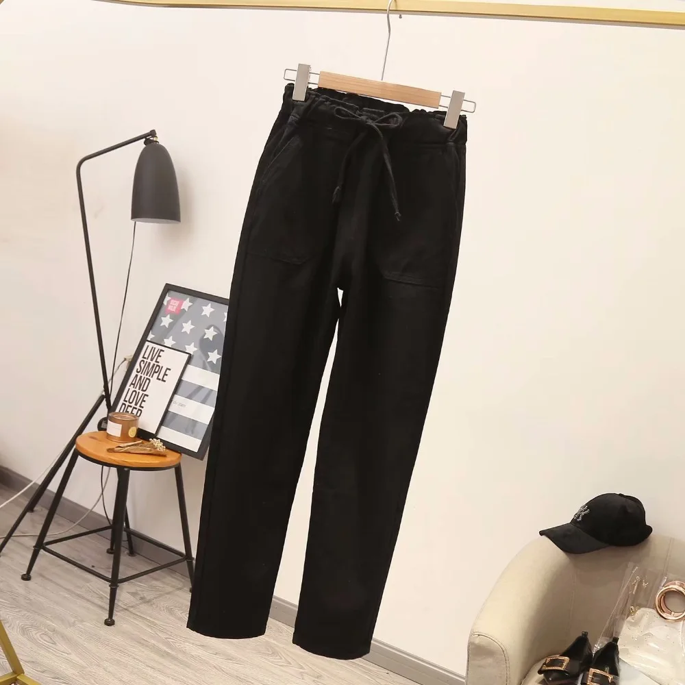 2018 прямые брюки с высокой талией и эластичной резинкой на талии однотонные