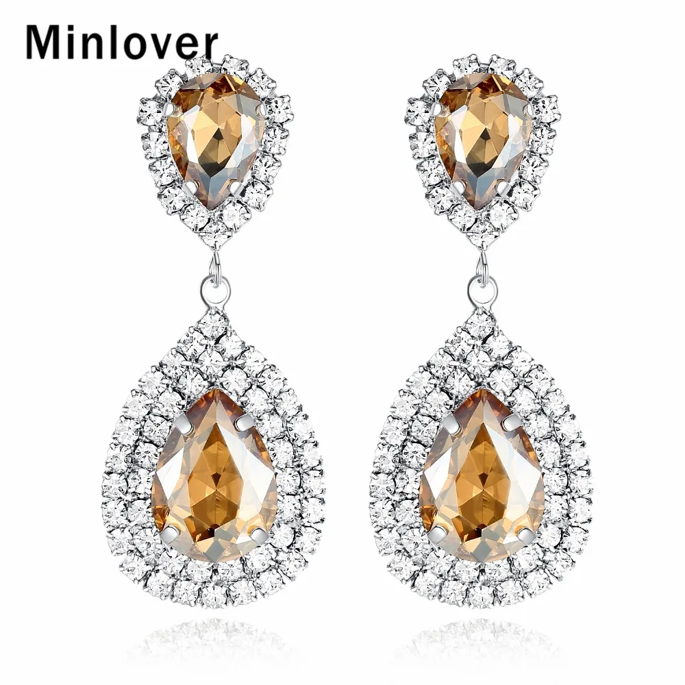 Minlover Siver цветные Серьги-капли для невесты для женщин, каплевидные Стразы, большие висячие серьги, модные свадебные ювелирные изделия MEH003