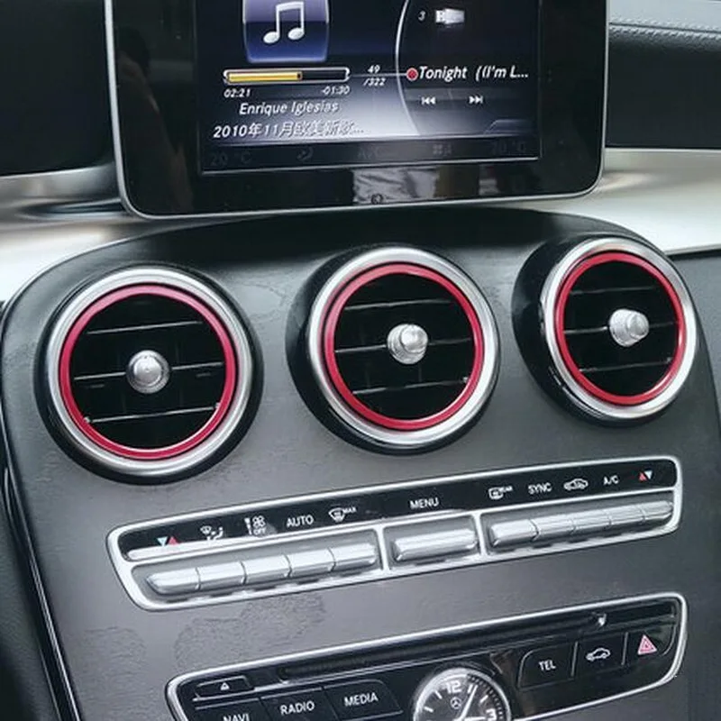 

2-5 шт. автомобиль Новый DIY Алюминий Кондиционер Vent круглое покрытие чехол для Benz C Класс 2015 C180l C200l C300 Запчасти аксессуары