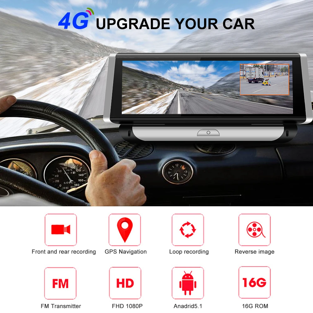 Bluavido 8 &quotIPS 4G Android Автомобильный видеорегистратор GPS камера ADAS Sygic навигация Full HD