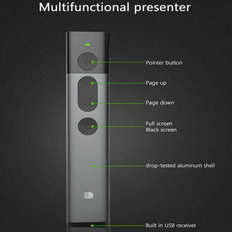 Doosl Зеленая лазерная указка ручка Powerpoint Clicker Control ler 2 4 ГГц PPT беспроводной
