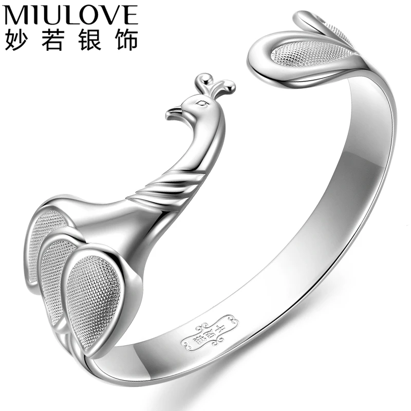 Silver silver bracelet 999 fine national personality trend peacock female fashion hand ring opening | Украшения и аксессуары
