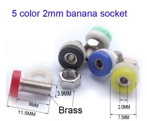 200 шт. цветной Латунный разъем типа банан 2 мм для тестовых щупов с банановым