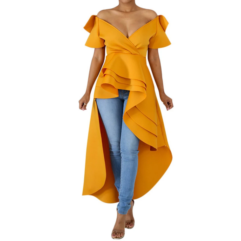 Новое Женское летнее Сексуальное Платье макси с v-образным вырезом, оборками и асимметричным подолом
