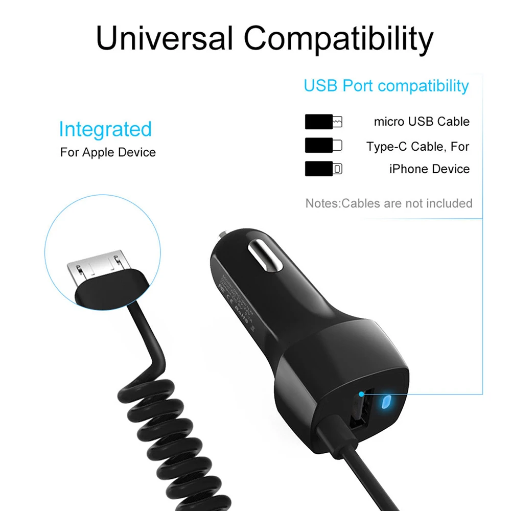 Автомобильное зарядное устройство быстрое с разъемом Micro USB 2 4а светодиодный
