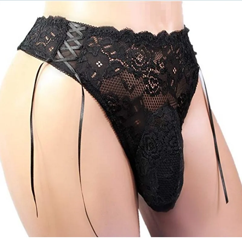Мужские трусики нижнее белье Sissy стринги бикини трусы сексуальные кружевные