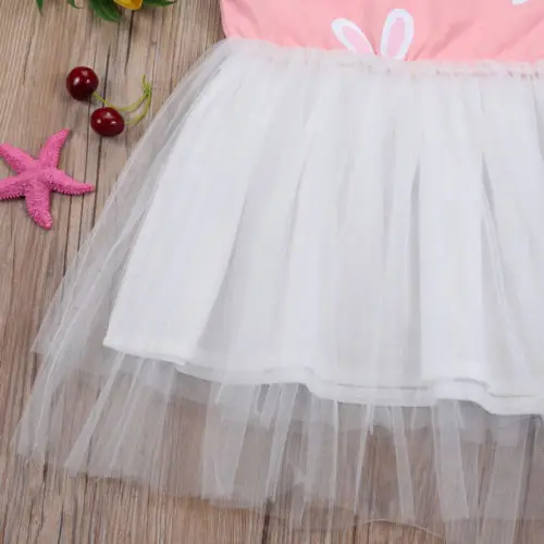 Sleeveless Tulles Dress Summer Kids Baby Girls Rabbit Lace Party Toddler Children Fashion Clothes | Детская одежда и обувь