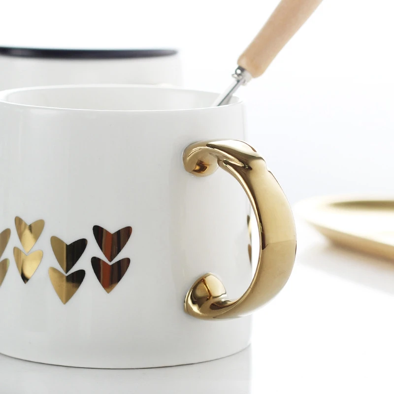 White Ceramic Coffee Mugs Gilding Leaves Water Cups with Handgrip Lid Brief Tea Mug Home Office Nordic Style | Дом и сад