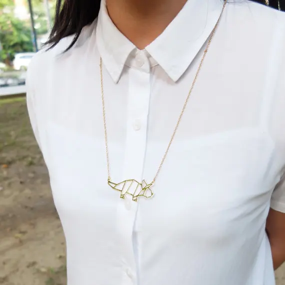 

New Trendy Gold Silver Personalized Triceratops Origami Necklace Animal Pendant Hunger Games Necklace Women Best Friend