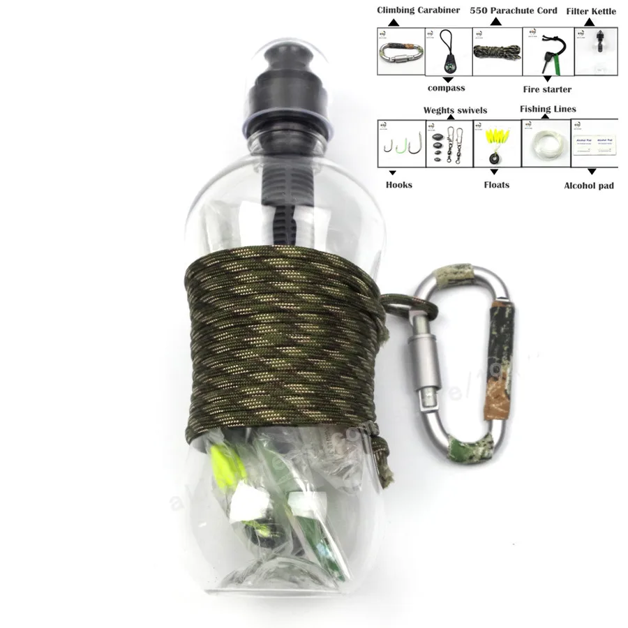 

2018NEW 11 in1 SOS Outdoor Camping Hiking Emergency Survival Gear activated carbon filter kettle Kit Se tactical survival kit