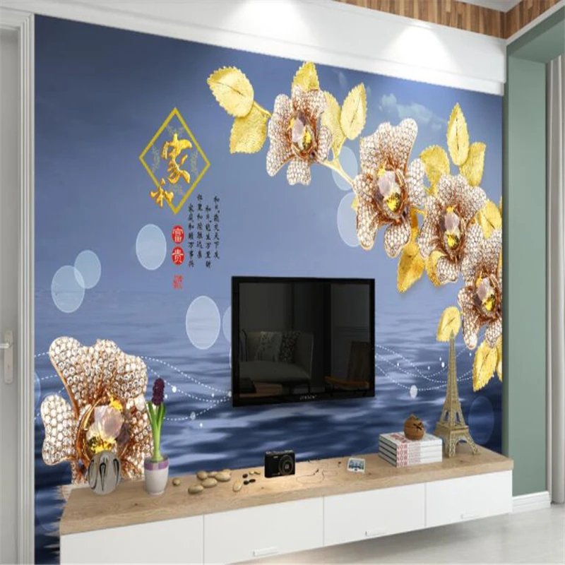 beibehang Vinyl wall Modern minimalist mural 3D fantasy golden diamond jewelry embossed TV background living room wallpaper |