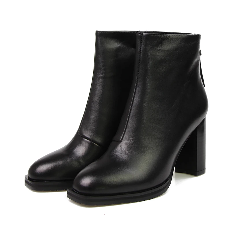 Designer Back Zipper Ankle Boots Women's High Square Heel Shoes Female Footwear New Arrival Natural Leather Winter 2018 | Обувь