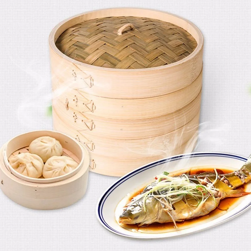 Бамбуковый Пароварка для рыбы, риса, овощная корзина для закусок, набор кухонных инструментов для приготовления пищи, пароварка для вареников, 13-30 см, пароварка