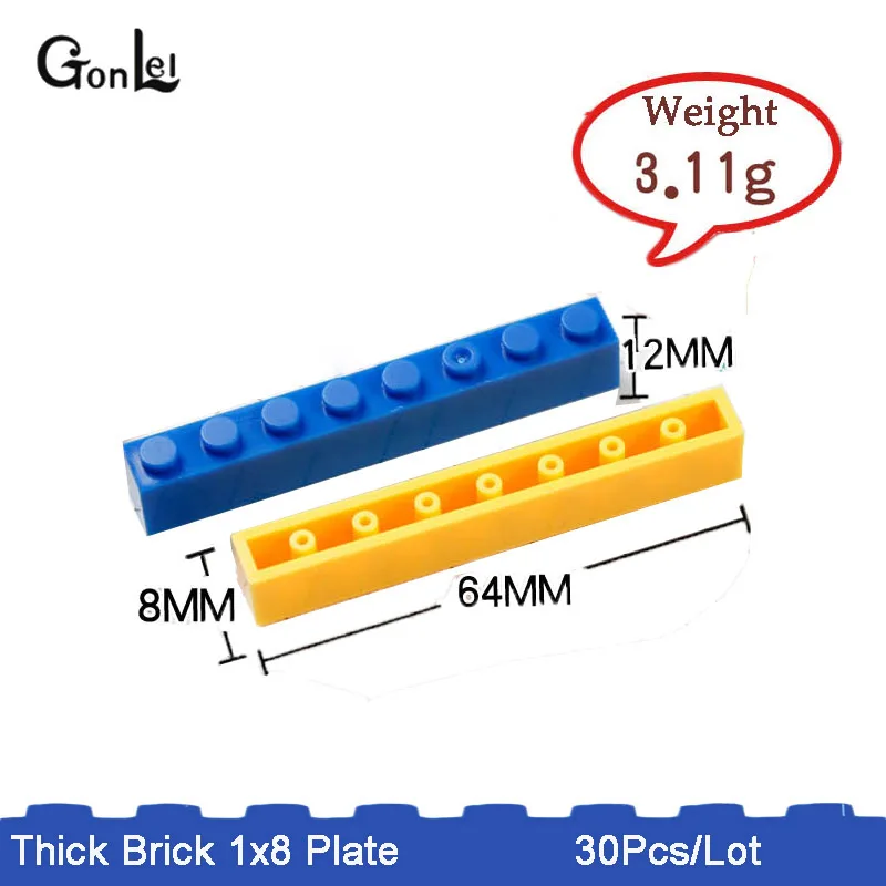 30 шт./лот MOC * Brick 1x8 (3h)* 3008 DIY enlighten Block Bricks Toys совместим с Rebrickable Parts 3008|Блочные