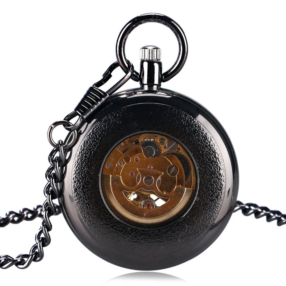 

Hot Sale Exquisite Antique Black Automatic Pocket Watch Clock for Men Women Simple Gift Fob Watches Clock relogio de bolso