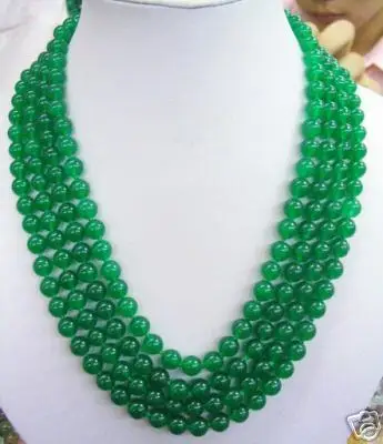 

Wedding Woman Jewelry 4 Rows Necklace 8mm Round Green Bead Necklace Handmade