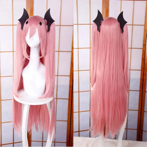 

High Quality 100CM Krul Tepes Wigs Owari no Seraph Of The End Pink Clip Ponytails Cosplay Wig + Wig Cap + Black Hair Accessories