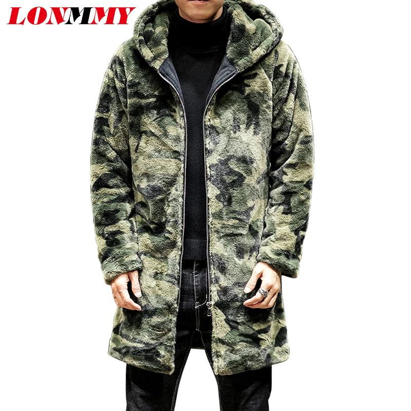 LONMMY Камуфляж шерсть для мужчин зимние куртки с капюшоном бархат искусственный