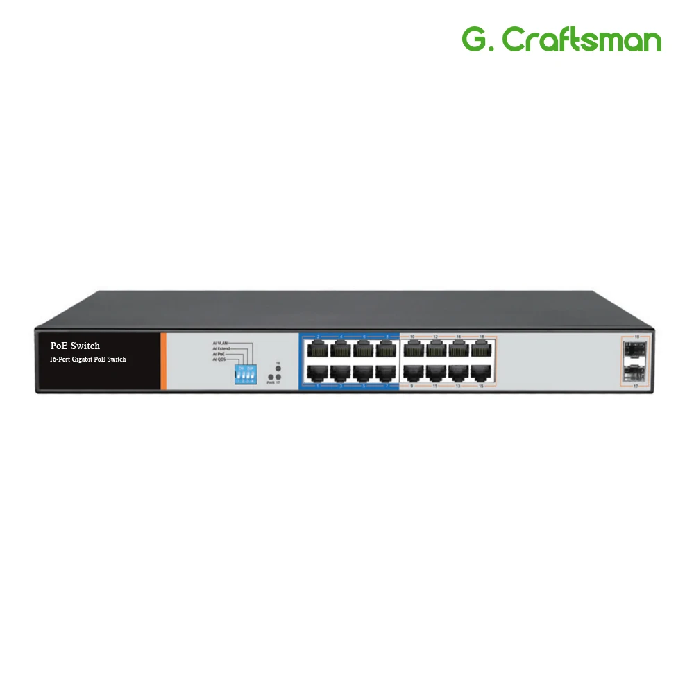 G. Мастер полный Gigabit 16 Порты и разъёмы коммутатор питания через ethernet Поддержка IEEE802.3af/at для видеонаблюдения 5MP 8MP IP Камера Беспроводной AP 10/100/1000 Мбит/с 2 SFP