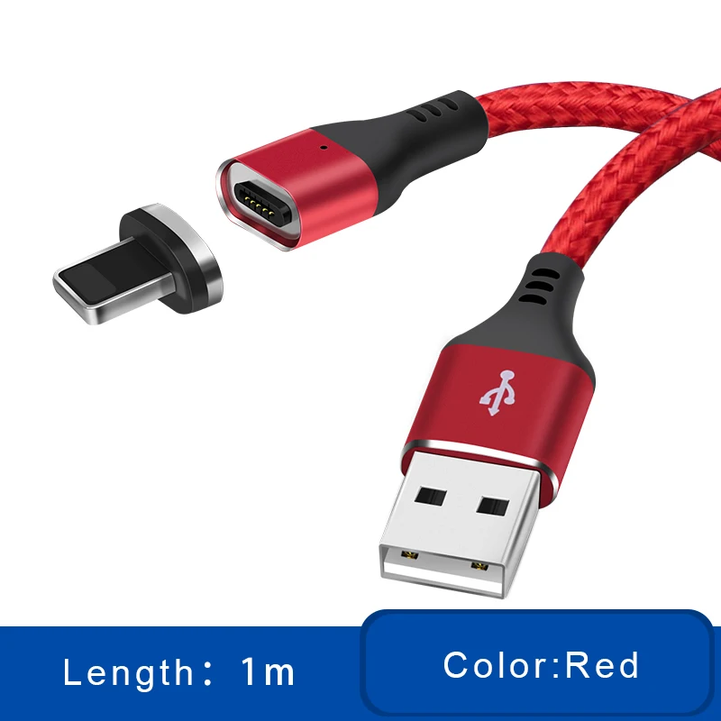 Магнитный кабель для быстрой смены 3A Micro usb type C для iPhone 6S 6 s 7 8 Plus X XR Xs Max iPad Android type-C 1 м 2 м длинный провод - Цвет: Red 1m