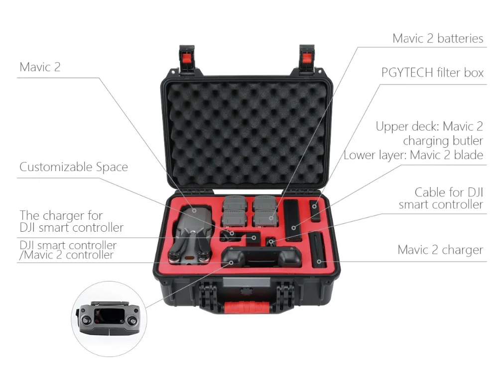 PGYTECH EVA водонепроницаемый защитный чехол для переноски для DJI Smart контроллер и другие аксессуары Mavic 2