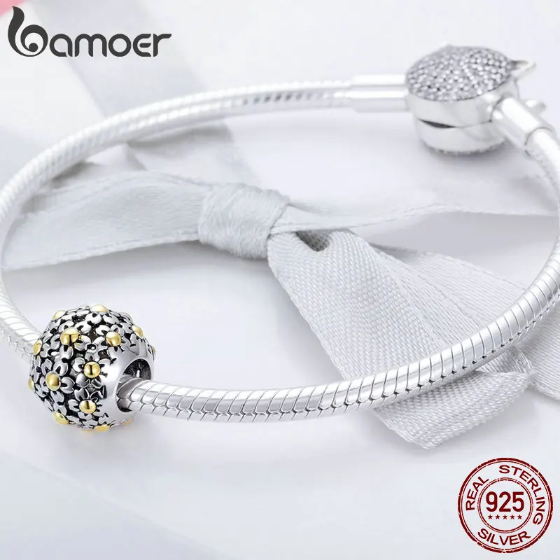 BAMOER из натуральной 925 пробы серебряная желтая Маргаритка цветок шарма бисер
