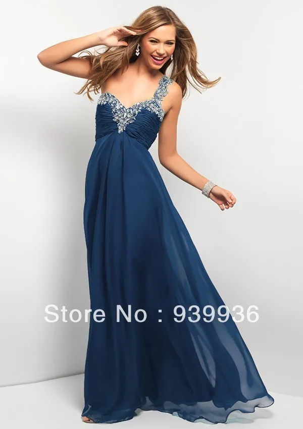 Одно плечо складки шифон империи линия этаж длинное вечерние платья|formal evening