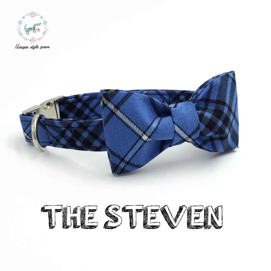 Синий плед собак и кошек воротник с галстуком бабочкой Под заказ ПЭТ изделие для